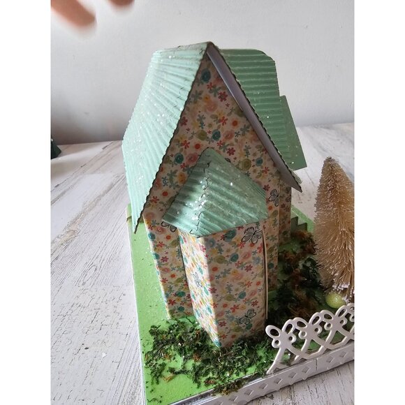 Pier 1 spring mint LED chapel village House Easter light up cardboard rare vinta - Picture 8 of 13